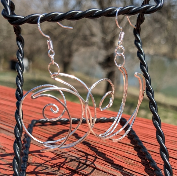 .925 Sterling Silver Earrings Crescent Moon Unique Spiral 3D Effect Cool - Picture 8 of 11